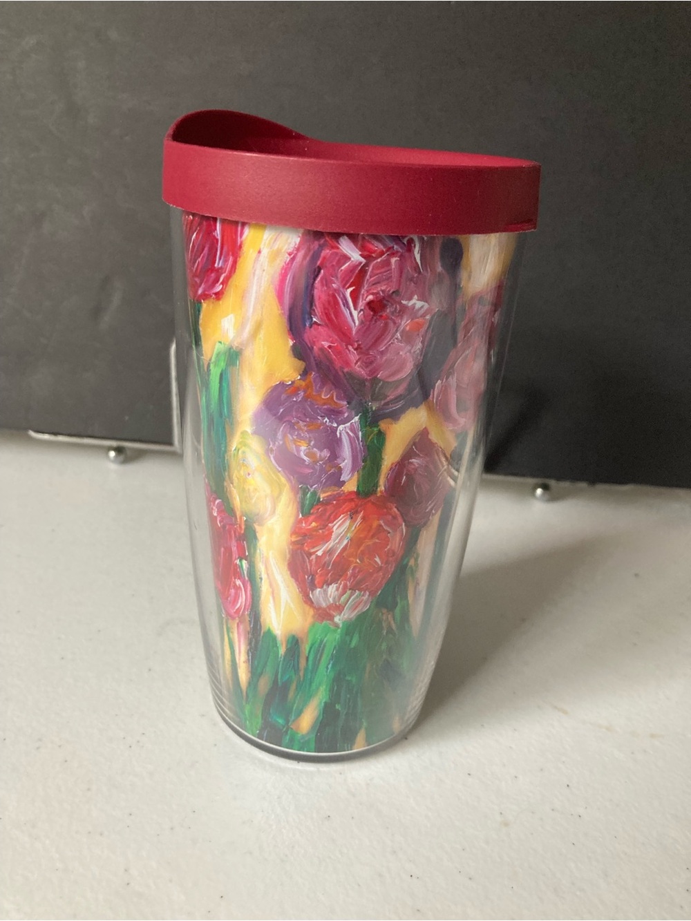 Tervis Painted Floral Tumbler with Berry Lid 16oz Insulated Travel Cup
